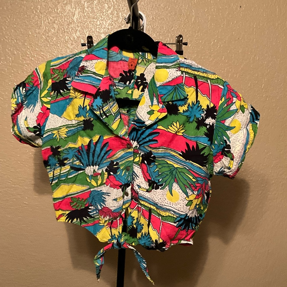 FARM Rio Tropical Multi-Color Tie-Front Crop Top